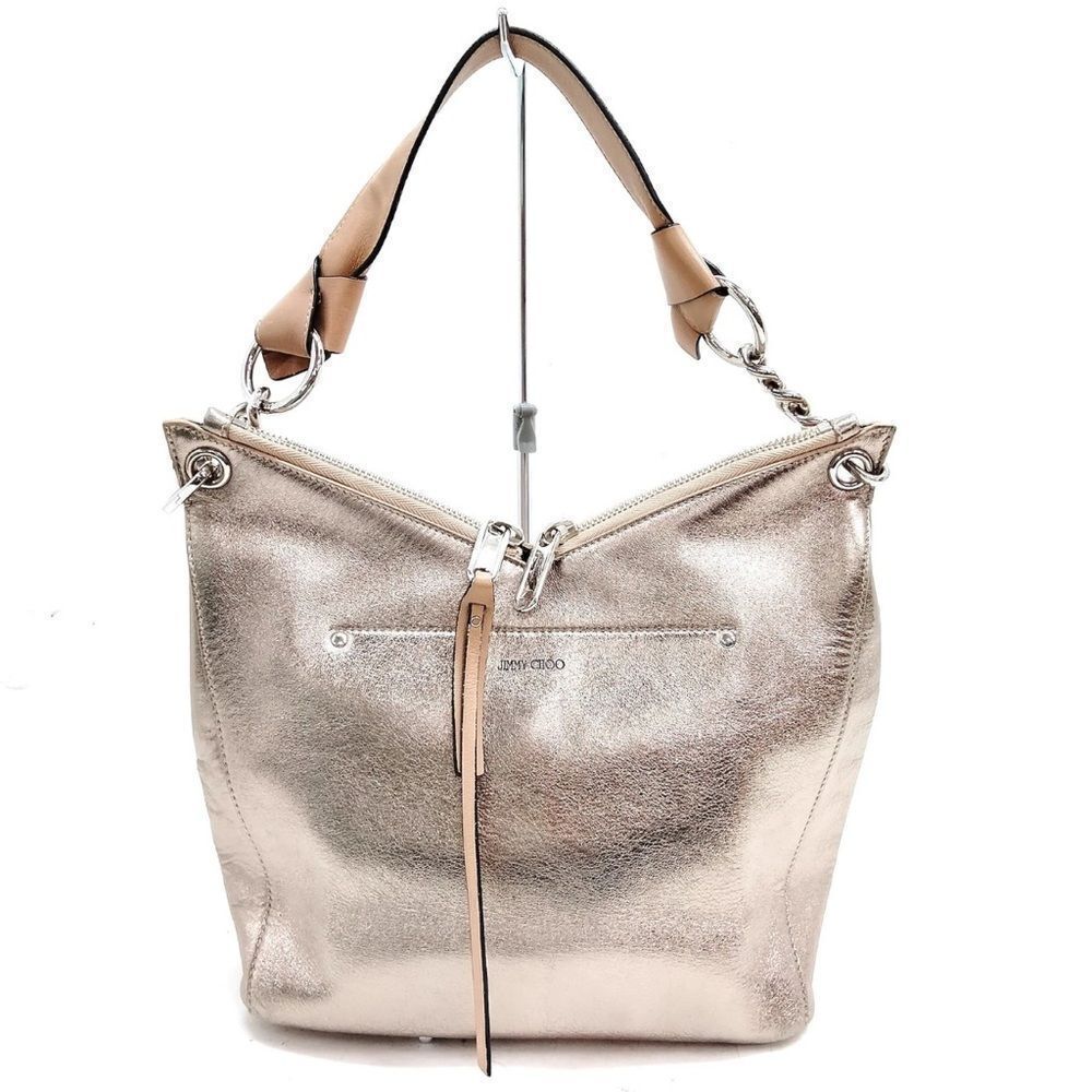Auth Jimmy Choo Metallic Distressed Gold Leather Raven Shoulder Hobo Bag